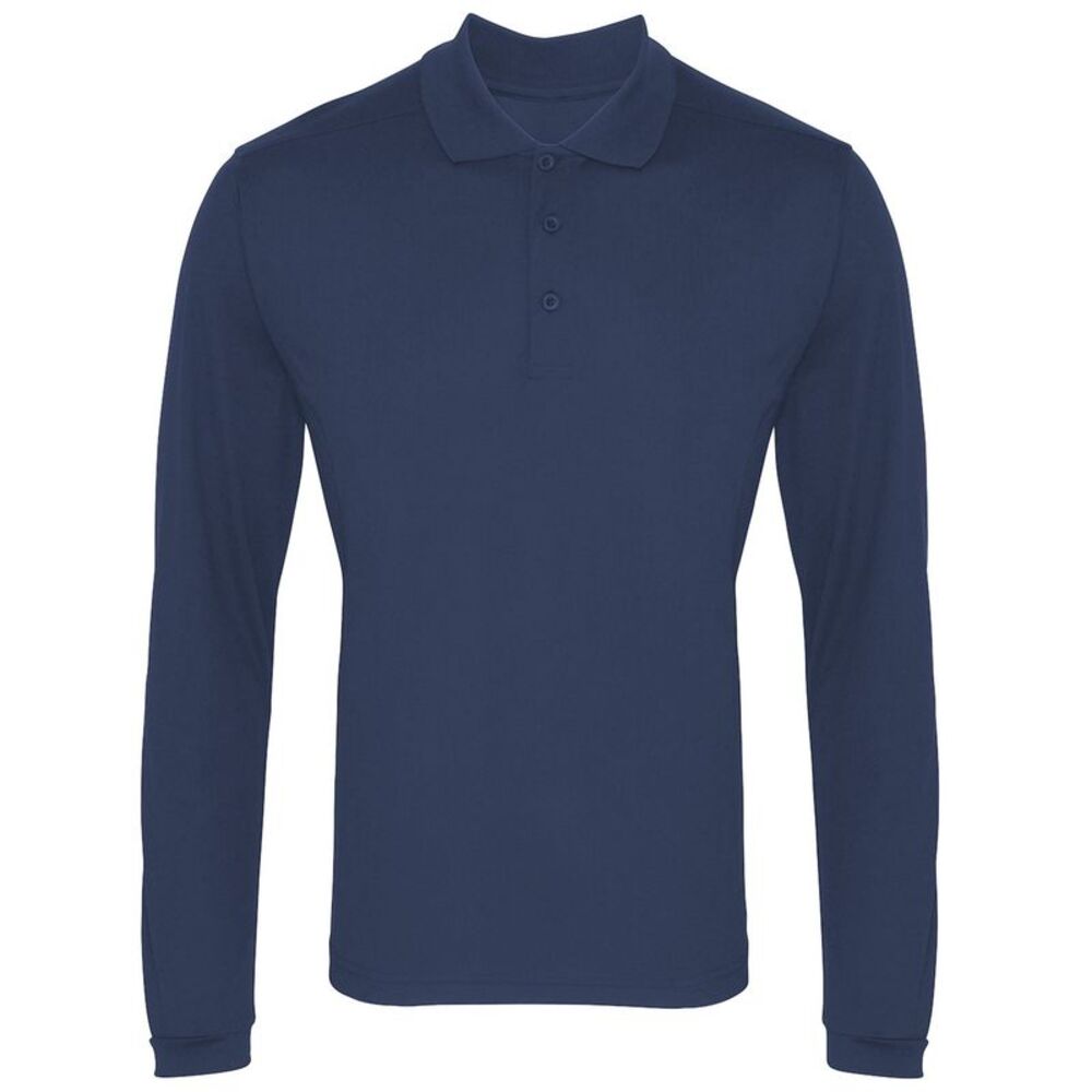 Premier Mens Long Sleeve Coolchecker Pique Polo Shirt / Navy
